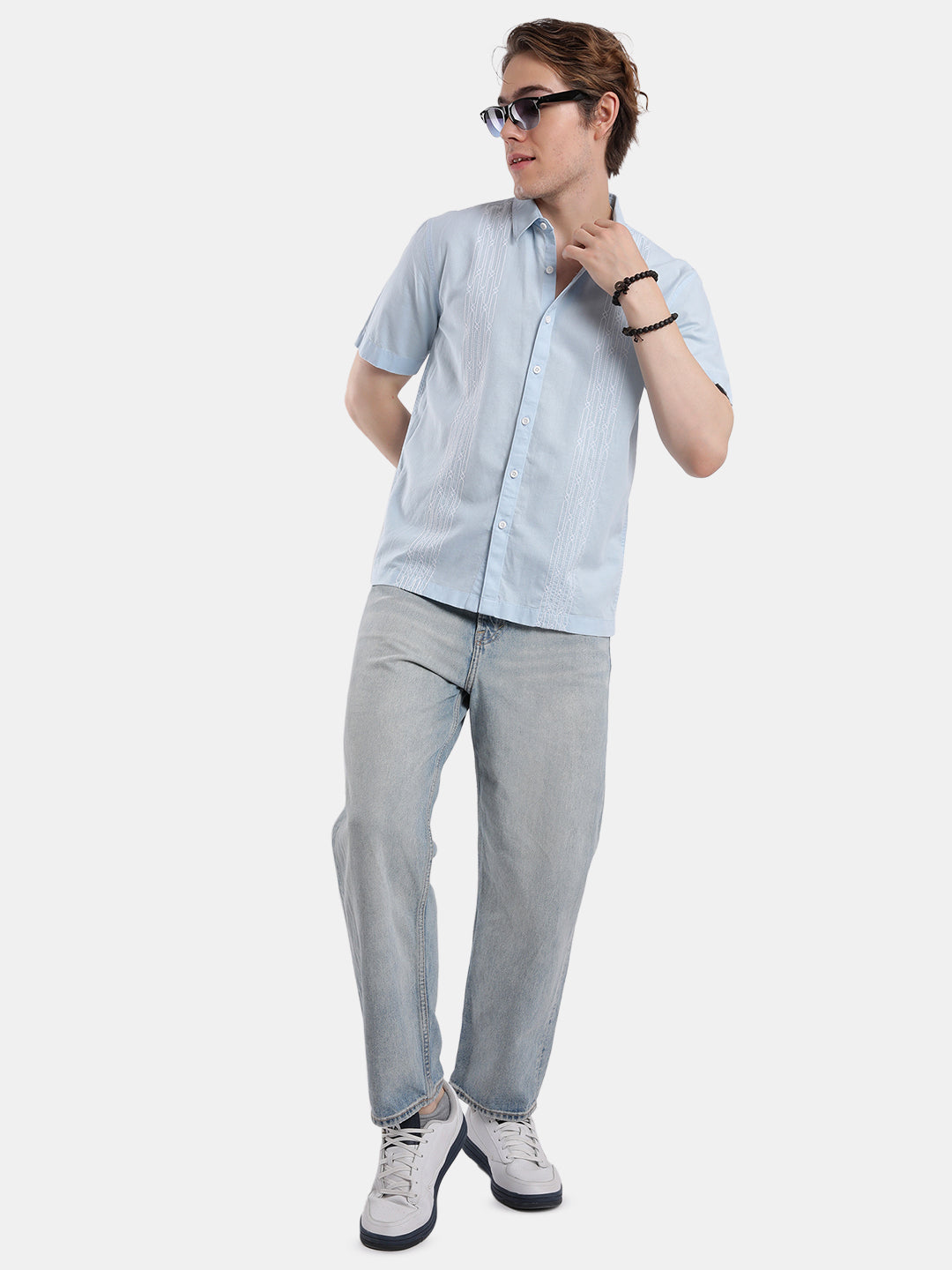 T-Base Men Regular Fit Cotton Casual Shirt | Short Sleeve|SKY BLUE