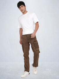 Tbase Men's Solid Original Fit Cargo Trousers | Lycra Fabric|Bark