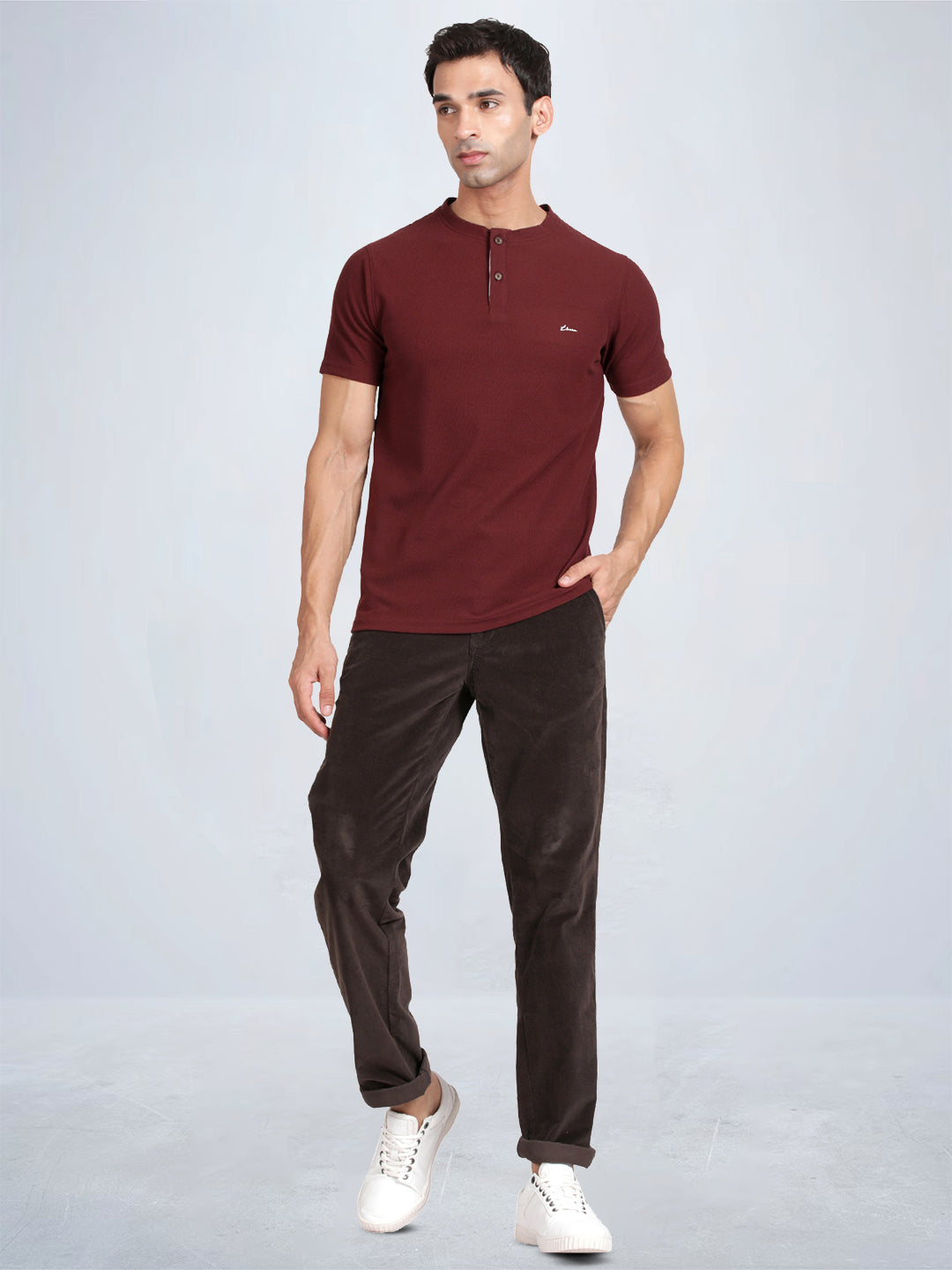 ★noirer★ Layered henley neck half sleeve t-shirt wine gray Half Sleeve Wine Henley T-Shirt – Shop T-base