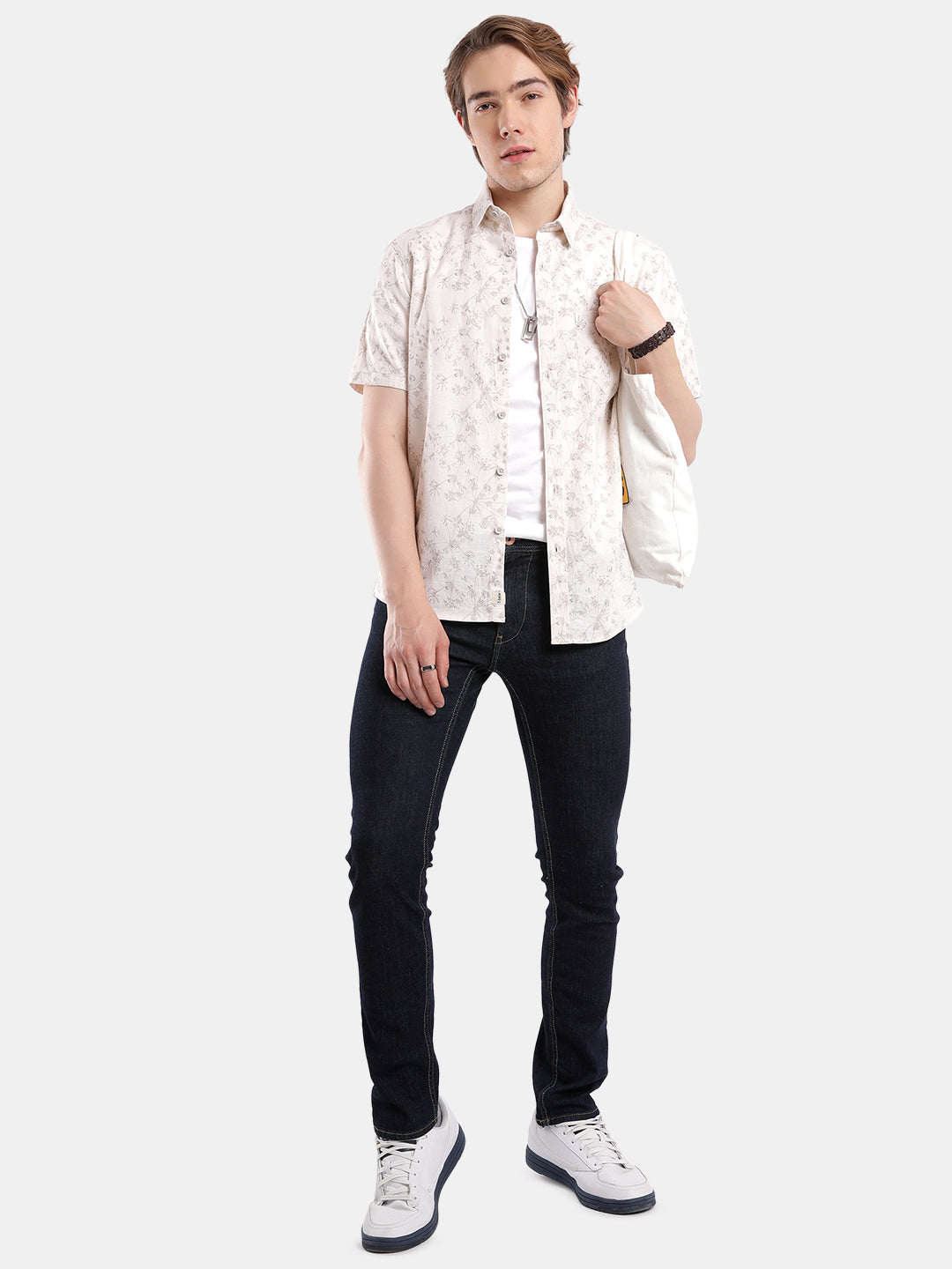 T-Base Men Regular Fit Cotton Casual Shirt | Short Sleeve|Light Natural