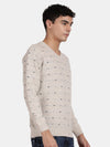 T-Base Geometric Printed V-Neck Woollen Pullover Sweater