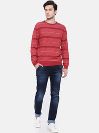 T-Base Men Red Striped Sweater