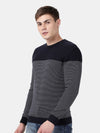 T-Base Men Navy Blue & White Striped Pullover