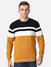 T-Base Men Black & Mustard Colourblocked Cotton Pullover