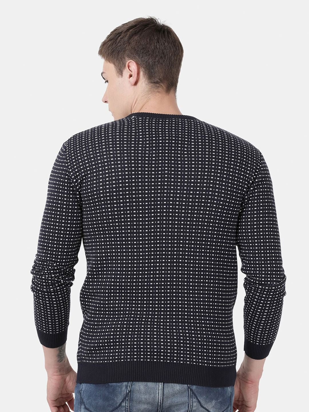 T-Base Men'S Navy Blue & White V-Neck Sweater