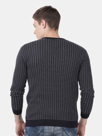 T-Base Men'S Navy Blue & White V-Neck Sweater