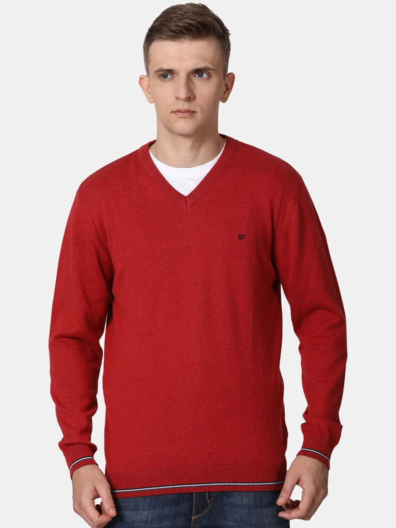 T-Base Men Red Solid Cotton Pullover