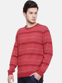 T-Base Men Red Striped Sweater
