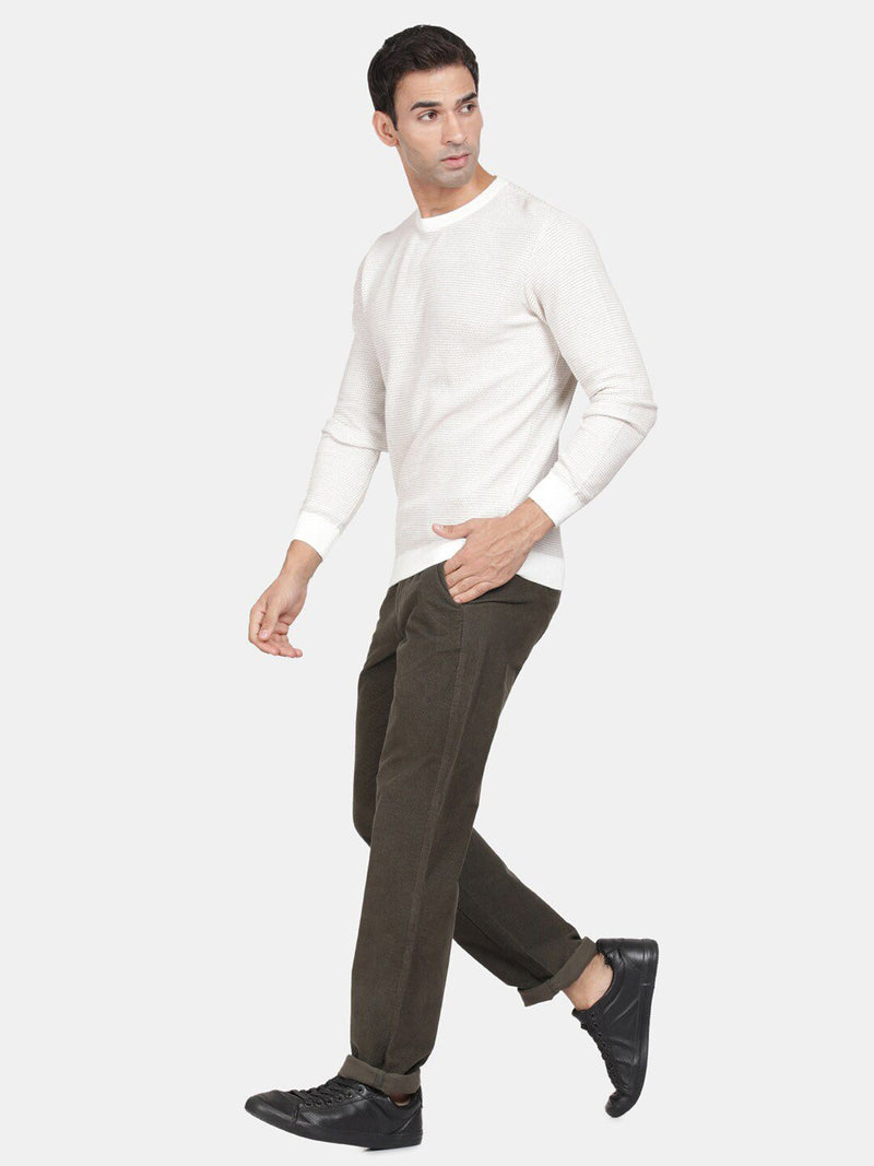 T-Base Ribbed Round Neck Cotton Pullover Sweaters