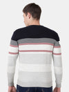 T-Base Men Navy Blue & Grey Striper Cotton Crewneck Sweater