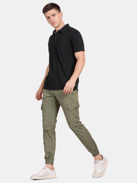 T-Base Men’s MT Olive Cargo Jogger Pants | Slim Fit Casual Utility Trousers