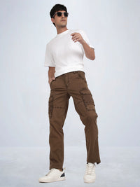 Tbase Men's Solid Original Fit Cargo Trousers | Lycra Fabric|Bark