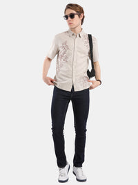 T-Base Men Regular Fit Cotton Casual Shirt | Short Sleeve|Natural