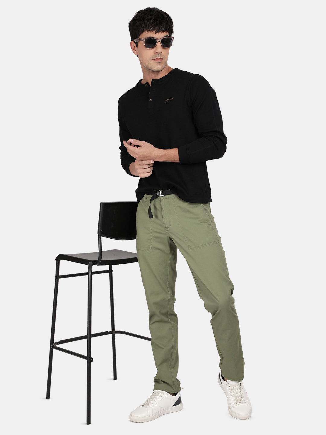 T-Base Men’s Sage Olive Cargo Trouser | Mid-Rise Casual Utility Pants with 4 Pockets
