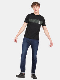 T-base Men's Printed Crew Neck T-Shirt | Regular Fit | Jet Black