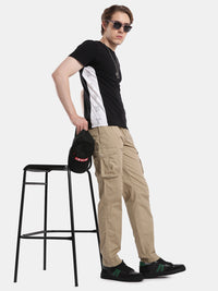T-Base Men’s Oxward Tan Cargo Trouser | Mid-Rise Casual Utility Pants with 6 Pockets