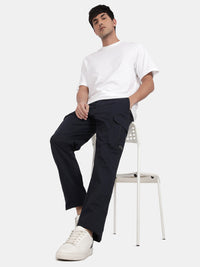 T-Base Men’s Navy Cargo Trouser | Mid-Rise Casual Utility Pants with 6 Pockets
