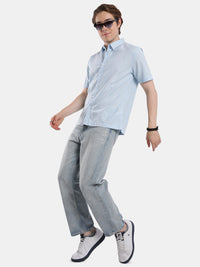 T-Base Men Regular Fit Cotton Casual Shirt | Short Sleeve|SKY BLUE