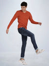 V Neck Burnt Orange Melange Full Sleeve Pullover