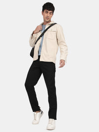 T-Base Men’s Black Cargo Trouser | Mid-Rise Casual Utility Pants with 4 Pockets