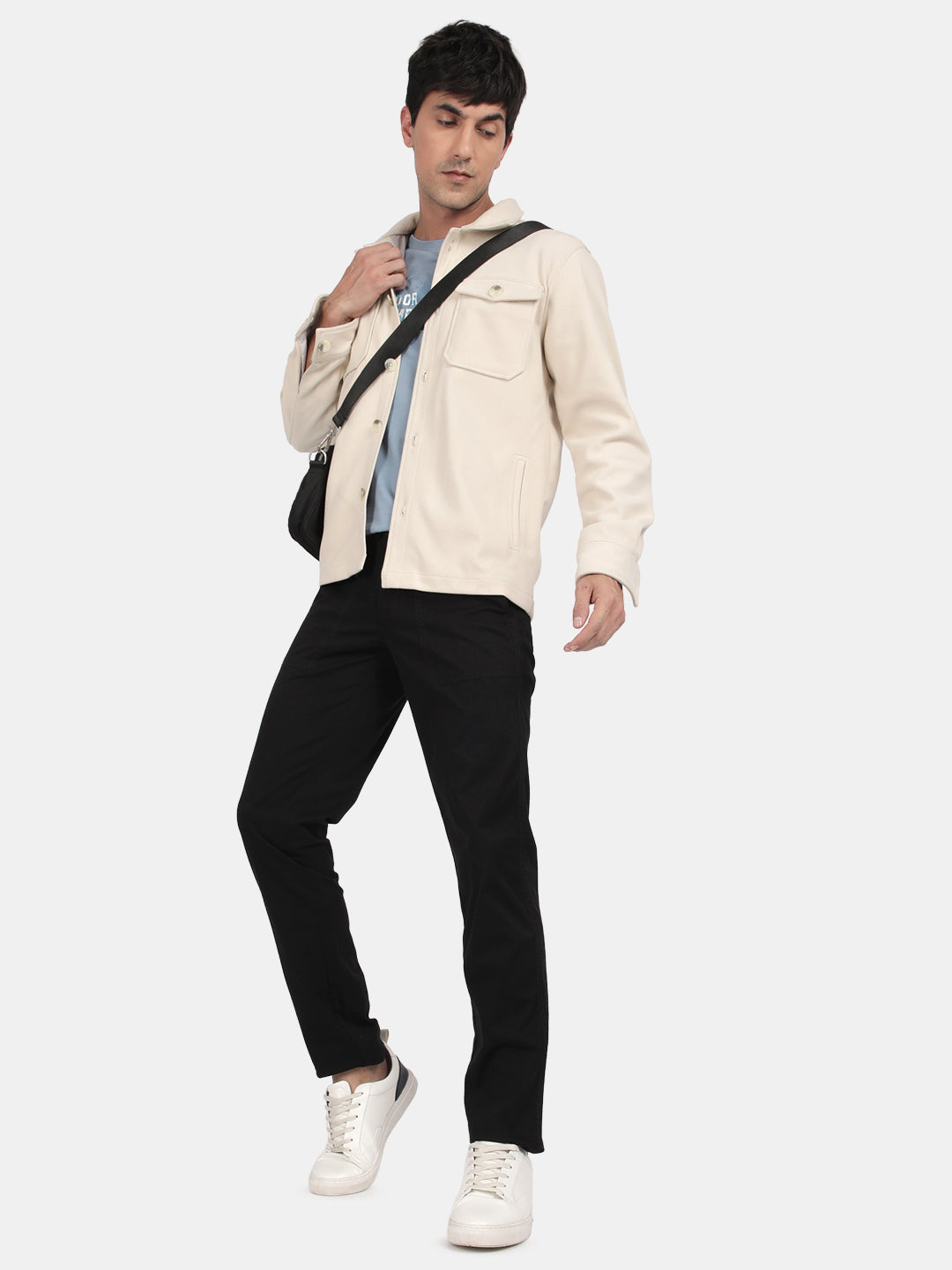 T-Base Men’s Black Cargo Trouser | Mid-Rise Casual Utility Pants with 4 Pockets