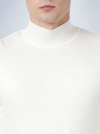 High Neck Off White Full Sleeve Pullover