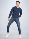 V Neck Jacquard Lambswool Deep Indigo Full Sleeve Pullover