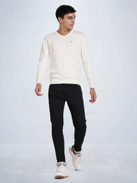 V Neck Broken White Full Sleeve Pullover
