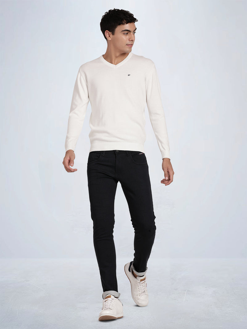 V Neck Broken White Full Sleeve Pullover
