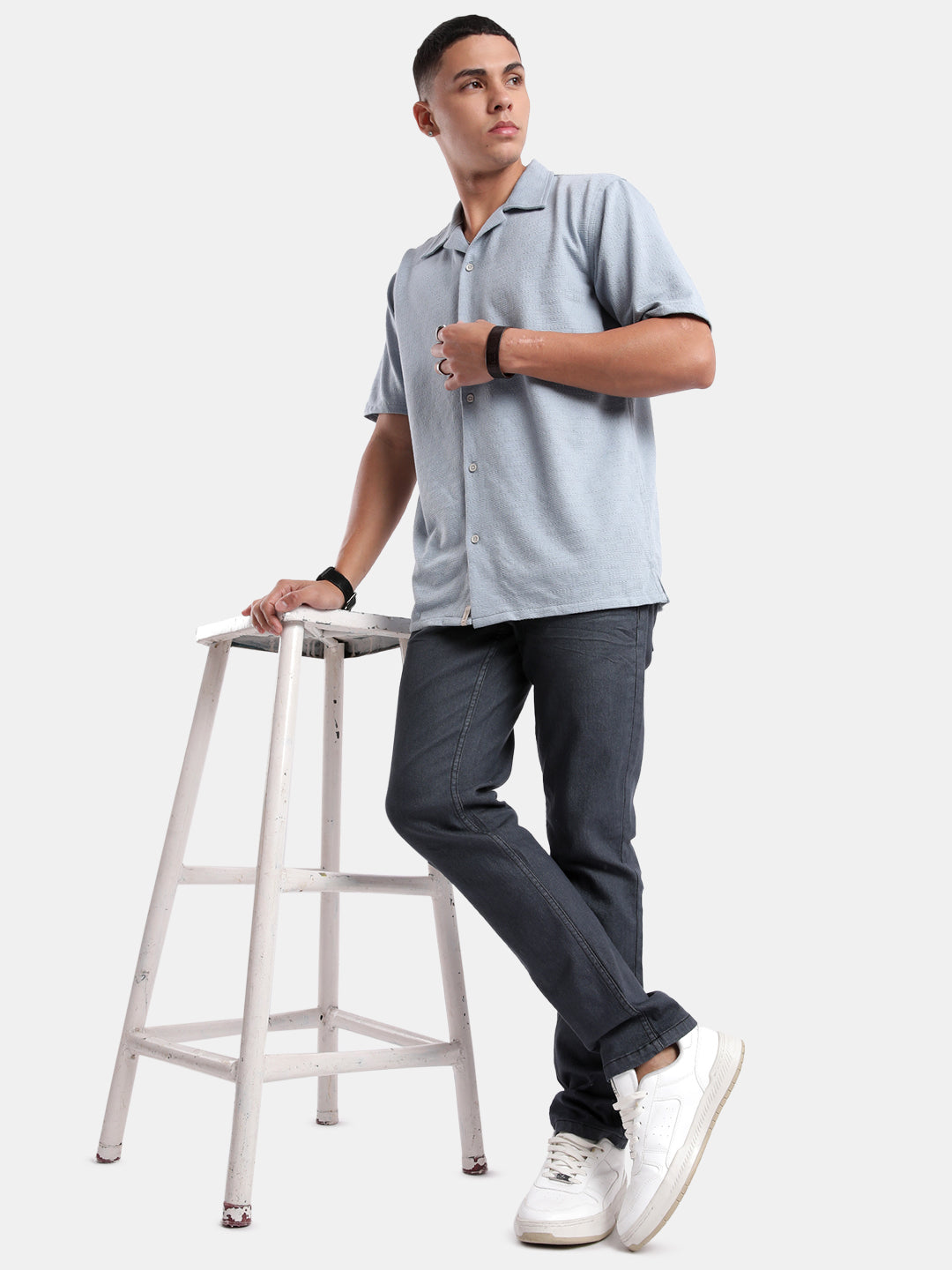 T-Base Men Regular Fit Cotton Casual Shirt | Short Sleeve|Blue Stone