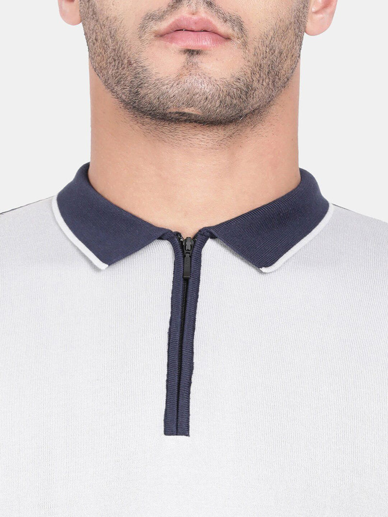 T-Base Men Grey Striped T-Shirt