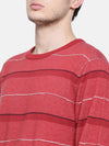 T-Base Men Red Striped Sweater