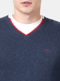 T-Base Men'S V-Neck Blue Sweater