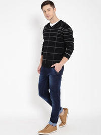 T-Base Men Black & White Checked Pullover Sweater