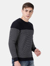 T-Base Men Navy Blue & White Striped Pullover