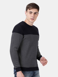 T-Base Men Navy Blue & White Striped Pullover