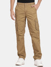 T-Base Men Whiskey Brown Cotton Solid Easy Wash Cargos Trousers