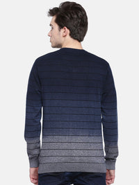 T-Base Men Blue & Grey Striped Sweater
