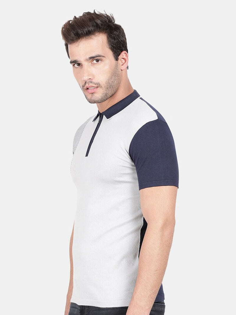 T-Base Men Grey Striped T-Shirt