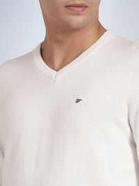 V Neck Broken White Full Sleeve Pullover