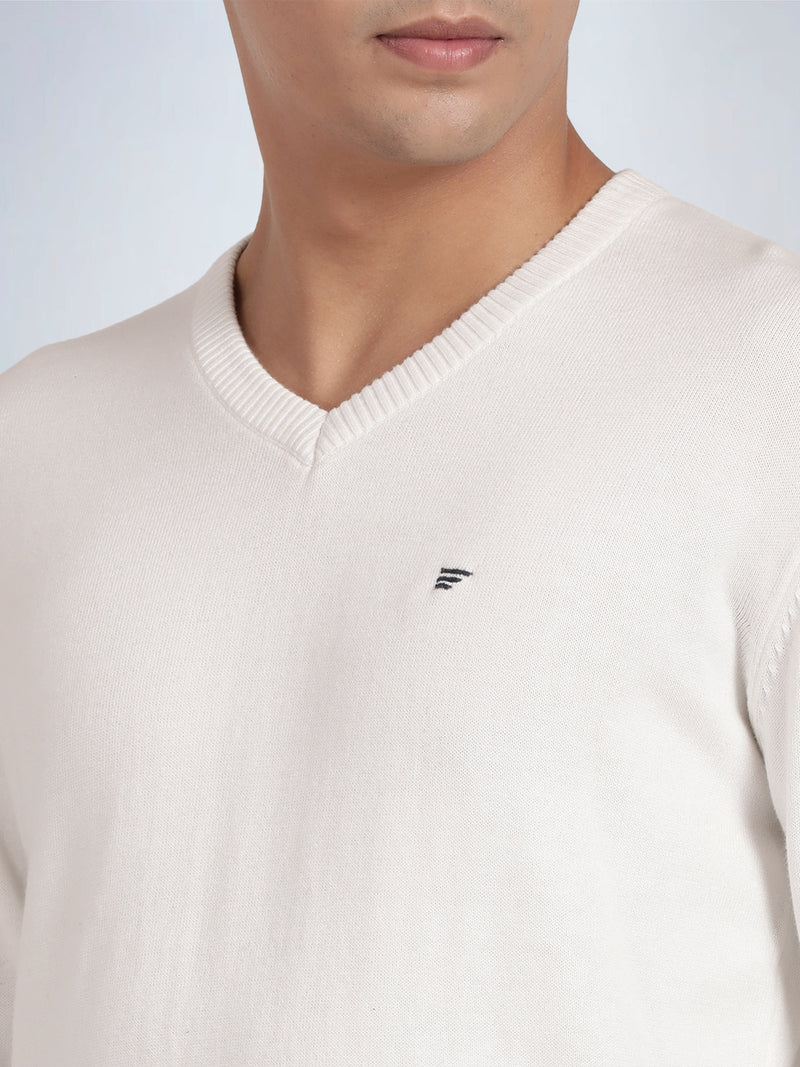 V Neck Broken White Full Sleeve Pullover