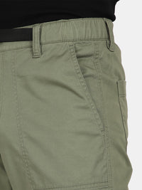 T-Base Men’s Sage Olive Cargo Trouser | Mid-Rise Casual Utility Pants with 4 Pockets