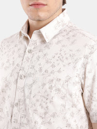 T-Base Men Regular Fit Cotton Casual Shirt | Short Sleeve|Light Natural