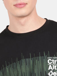 T-base Men's Printed Crew Neck T-Shirt | Regular Fit | Jet Black
