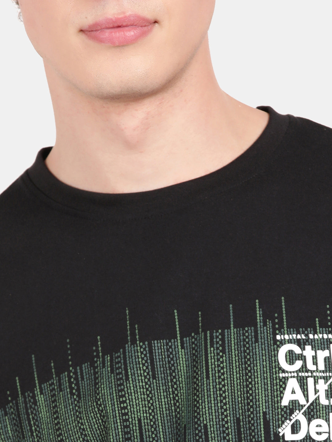T-base Men's Printed Crew Neck T-Shirt | Regular Fit | Jet Black