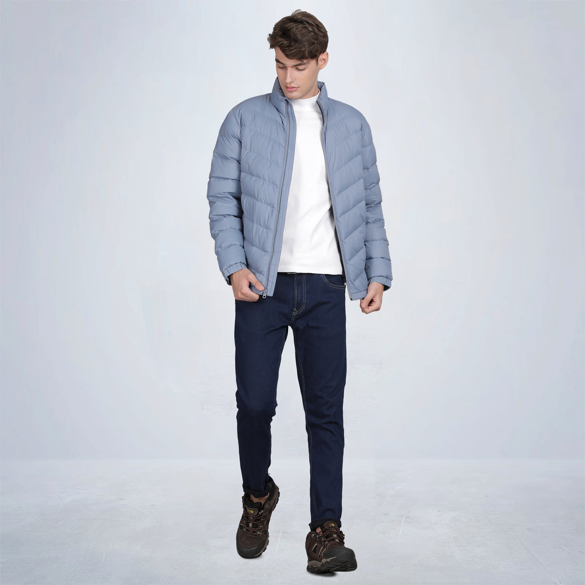 Men’s Classic Cloud Blue Polyester Jacket - Regular fit