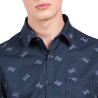 T-Base Men Regular Fit Cotton Casual Shirt | Short Sleeve|Navy Bike