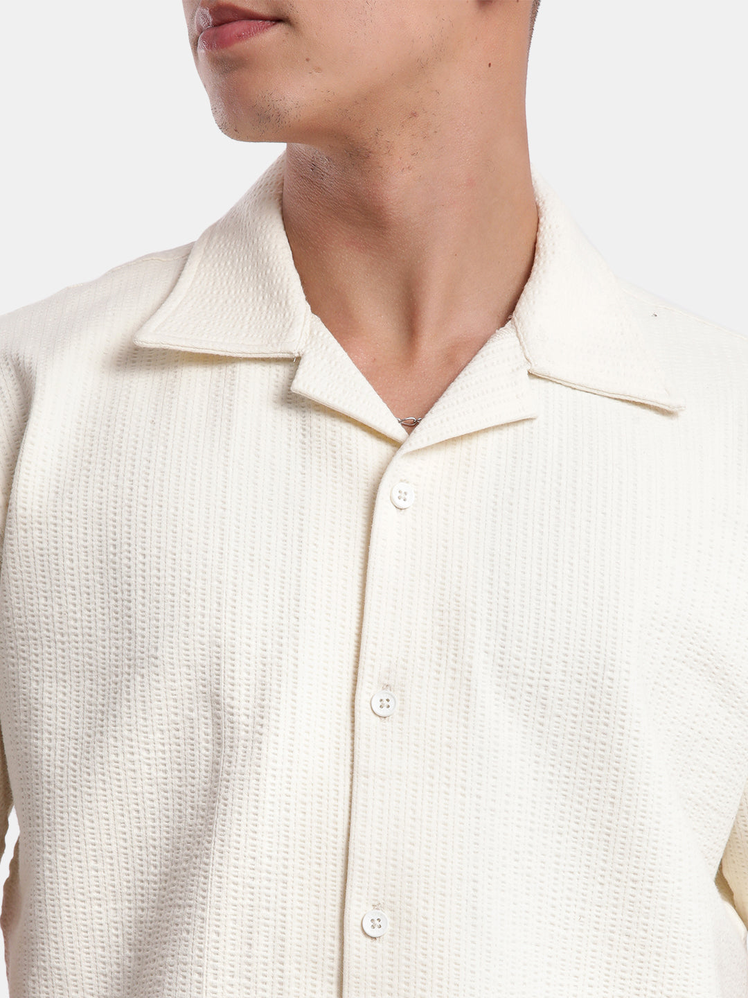 T-Base Men Regular Fit Cotton Casual Shirt | Short Sleeve|IVORY