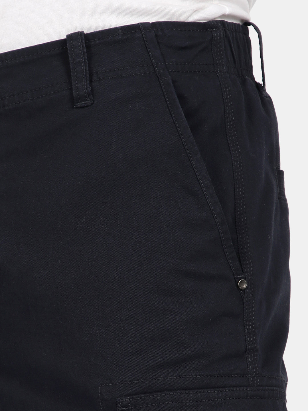 T-Base Men’s Navy Cargo Trouser | Mid-Rise Casual Utility Pants with 6 Pockets