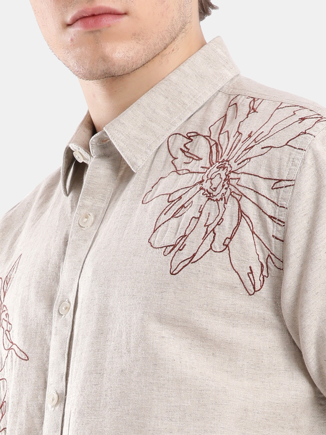 T-Base Men Regular Fit Cotton Casual Shirt | Short Sleeve|Natural
